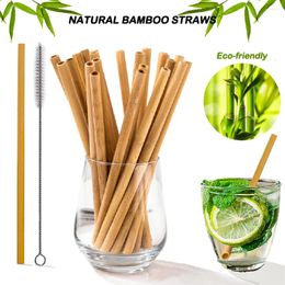 Drinking Straws 8mm Bamboo Straw Reusable 8Pcs/Set Wine Champagne Cocktail Drinks Milkshake Kitchen Bar Accessory Children Clean Brus