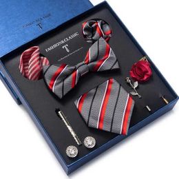 Neck Tie Set Wholesale Classic Wedding Present Tie Pocket Squares Cufflink Set Necktie Box Men Suit Accessories Red St. Valentines Day