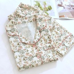 Home Clothing Gauze Floral Print Women's Cotton Pyjamas Pyjamas Set For Women Nightie Two-Piece Ladies Long Sleeve Trousers Night Wear