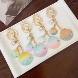 Keychains Fashion Cute Colourful Gradual Resin Shell Pearl Metal Keychain Bag Car Trinket Key Chain Women Girl Keyring Gift Jewellery