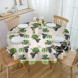 Table Cloth Vintage Textured Plant Fruit Grape Waterproof Tablecloth Decoration Round Cover For Kitchen Wedding Home Dining Room