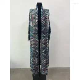 Women's Trench Coats ALSEY Miyake Pleated Collar Retro Printed Long Sleeved Dress For Original Designer Abaya Fashion Robe 2024 Summer