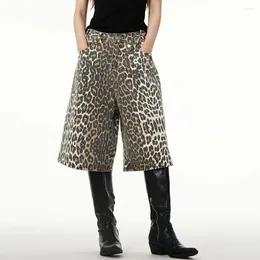 Women's Pants Club Knee Length Trousers Leopard Print Unisex Denim Retro Streetwear For Women Men With Zipper Button