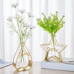 Vases 2Pcs/Set Flower Pot Nordic Style Geometric Exquisite Vase Star Shape Metal Frame Glass Hydroponic Container Home Decor