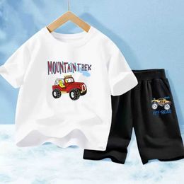 Clothing Sets New Summer Baby Clothing Set Childrens Cartoon Mountain Bike T-shirt Shorts 2PCS/Set Childrens Clothing Childrens Athletic ClothingL2405