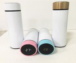 Sublimation Water Bottle With LED Touch Display Temperature 500ml Straight Tumbler Stainless Steel Vacuum Coffee Mug Fetival Party5175639