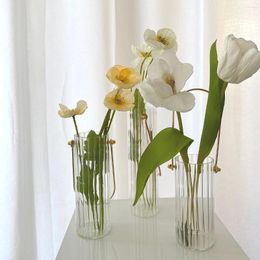 Vases Flower Arrangement Ornaments Metal Portable Vertical Grain Glass Small Vase Light Luxury Modern Home Living Room Decoration