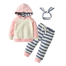 Clothing Sets Spring Autumn Toddler Baby Girls 3PCS Clothes Set Patchwork Hooded Top Striped Pants Headdress Casual Outfit For