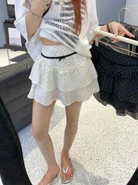 Skirts Women Black Elegant High Waist Polka Dot Ruffle Mini Skirt Summer Sweet White Bow Layered Cake Zipper Short Korean