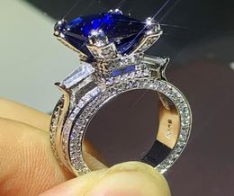 2020 New Arrival Unique Luxury Jewelry Real 925 Sterling Silver Princess Cut Blue Sapphire CZ Diamond Eiffel Tower Women Wedding B5440732