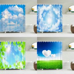 Shower Curtains Blue Sky Clouds Scenery Curtain Waterproof Bathroom With Hooks Bath Fabric 3d Printed 180 200cm