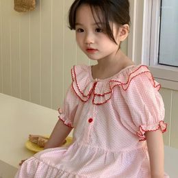 Girl Dresses Korean Childrens Clothing Girls Dress Summer 2024 Little Lace Princess Pink Sweet Gentle Flower