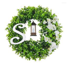 Decorative Flowers 2024 Creative Night Light Wreath Door Hanging Christmas Decorations With Simulation Green Leaf Hat Wire Form
