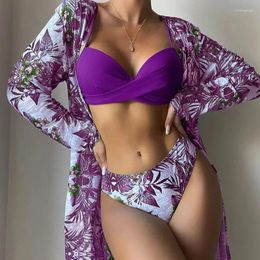 Women's Swimwear Three Pieces Bikini Set Beach Skirt Tunics Holiday Cover Up Swimsuit Women Ruffle Biquini Bathing Suit