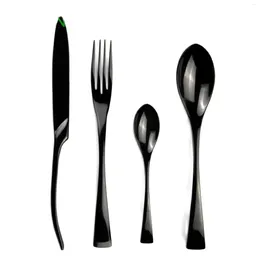 Dinnerware Sets 24-Pcs/Lot Mirror Black Set 18/10 Stainless Steel Cutlery Steak Untensils Knife Fork Silverware Table Dinner