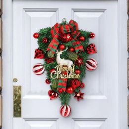 Decorative Flowers Christmas Similation Wreath Artificial Elk Rattan Garland Multifunctional Festival Theme Party Year Decor Props