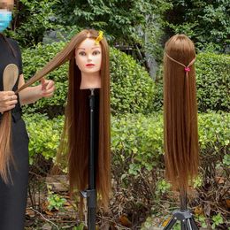 Mannequin Heads 80cm female human model head with synthetic hair used for practicing weaving hairstyle doll training Q240510