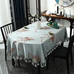 Table Cloth Chinese Tassels Oval Tablecloth For Dining Party Luxury Kitchen Coffee Cover Fabric 3D Jacquard Home Decoration