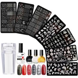 Nail Art Kits Nail Art Stamping Plates Kit for Nail Manicure with 10ml White/Black/ Gold Nail Polish Oil Seal Stamp Anti-overflow Glue Set T240510