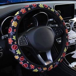 Steering Wheel Covers Elastic Car Cover Flowers Print Anti-slip Universal Auto Protector Interior Accessories