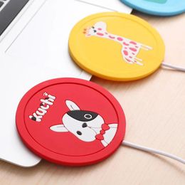 Table Mats Round USB Cup Warmer Pad Cartoon Animal Pattern Silicone Heating Mat With Charging Cable Heater Tray Tea