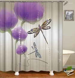 Shower Curtains Dreamy Purple Flowers And Dragonfly Flower Bathroom Romantic Floral Curtain Nature Scenery Painting Art Decor
