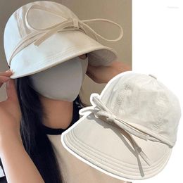 Berets Summer Spring Women Bucket Hat Bowknot Casual Cotton Solid Color Panama Cap Outdoor Beach Visor Sun Hats Lady Girl Fisherman