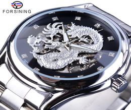 Forsining Classic Dragon Design Silver Stainless Steel Diamond Display Men Automatic Wrist Watches Top Brand Luxury Montre Homme1470580