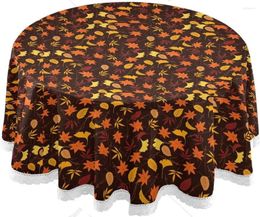 Table Cloth Autumn Leaves Printed Lace Round Tablecloth 60" Diameter For Dinning Home Decor Party Kitchen