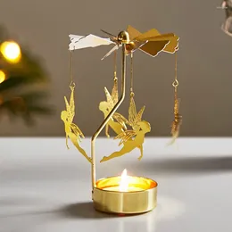 Candle Holders Gold Romantic Rotating Candlestick Metal Holder Spinning Carrousel Tea Light Wedding Party Table Christmas Decoration