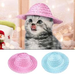 Dog Apparel Pet Straw Hat Garden Sun Bucket Colorful With Elastic Chin Strap Cord Design Multiple Use Supplies