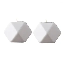 Candle Holders 2PCS Ceramic Holder Geometric Candlestick Desktop Adornment Stand Table Ornament For Home Party Decoration (White)