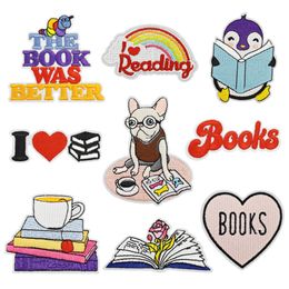 Books Iron on Patches Cute Penguin Dog Assortment Embroidery Sew on Patch Sewing Applique for Clothes Jackets Hats Backpacks Jeans DIY Accessories