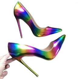 Dress Shoes Real Pictures Colourful Rainbow Fingertip Woman Lady Female 12cm 10cm 8cm High Heels Pum