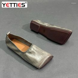 Casual Shoes Original Design Retro Polished Cowhide Single Handmade Square Headed Flat Distress Soft Women's