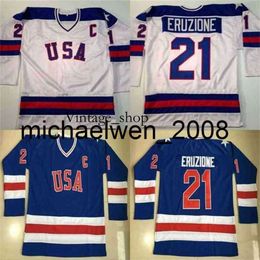 Vin Weng #21 Mike Eruzione Jersey 1980 Miracle On Ice Hockey Jersey Mens 100% Stitched Embroidery s Team USA Hockey Jerseys Blue White