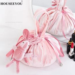 Storage Bags Flannel Polyester Makeup Bag Large Drawstring Convenient Cosmetics Organiser Handbag Travel Carrying Pouch Sack