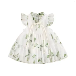 Girl Dresses Infant Baby Chinese Style Dress Leaf Floral Print Sleeve Mock Neck Tiered A-Line Birthday Party Toddlers