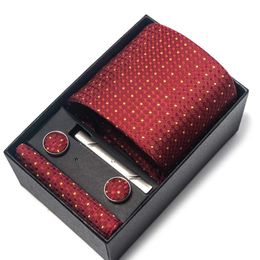 Neck Tie Set 100% Silk Tie For Men Top grade Gift Box Tie Hanky Pocket Squares Cufflink Set Tie Clip Necktie Clothing accessories Polka dot