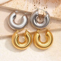 Hoop Earrings Women's Fashion Open O Shape Striped Stainless Steel Classic Style Earring Gorgeous Anniversary Gifts For Girlfriend