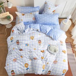 Bedding Sets .WENSD Sunflower Blue Grid Set Fashion Home Textile Bedclothes Duvet Cover Sheet Pillowcases Ropa De Cama 180x220cm