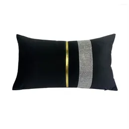 Pillow Modern Fashion Black Velvet Crystal Tape Waist Gold Ribbon Decorative Case Home Sofa Car Lumbar Cover 30x50cm