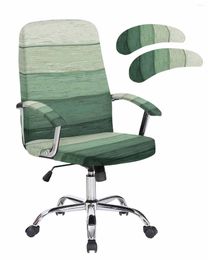 Chair Covers Wood Grain Striped Rural Style Green Gradient Elastic Office Cover Gaming Computer Armchair Protector Seat