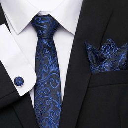 Neck Tie Set High Quality 7.5 cm Gift Box Tie Handkerchief Pocket Squares Cufflink Set Tie Clip Necktie Clothing accessories Male Polka dot