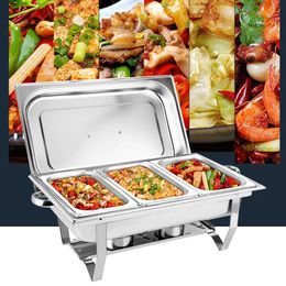 Bymaocar 3 Pan Food Warmer Stainless Steel Buffet Set 1*water Pan3*food Catering with Lid Foldable Stand for elsbrunches 240511