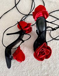 Magda Butrym Double Flower Heeled Sandals Shoes High Stiletto Heel Bridal Party Dress Lady Gladiator Sandalias EU5-42