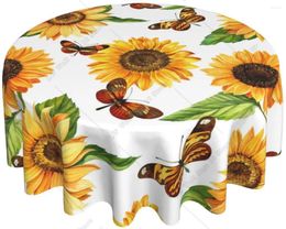 Table Cloth Sunflower Butterfly Round Tablecloth 60in Vintage Floral Spring Decorative Retro With Dust-Proof Wrinkle Resistant