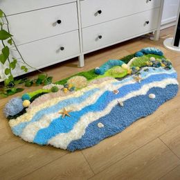 Carpets Creative Handmade Moss Carpet DIY Crochet Woven Material Bag Gift Blue Ocean Living Room Bedroom Sofa Side Package