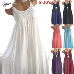 Casual Dresses PULABO Summer Sundress White Lace Long Beach Dress Spagetti Strap Crochet Embroidery Sexy Boho 5XL Vestidos Female