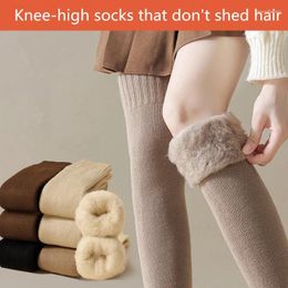 Women Socks Winter Warm Long Thicken Soft Thermal Knee-High Stockings Solid Fluffy Female Over Knee Sock Girl